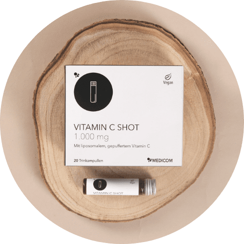 packung Vitamin C Shot 1.000 mg und eine Trinkampulle